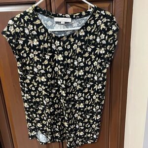 LOFT Black and White Floral Blouse